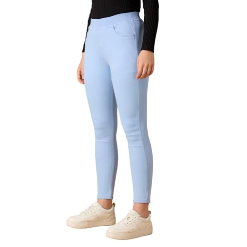 Image of 4FLIES Women's High Waist Jeggings | Super Combed Slim Fit Ankle-Length Pants with Elastic Waistband | Comfortable Denim Look Leggings for Casual, Travel & Office Wear