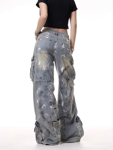 Men's Pants Workwear Retro Denim Wide Leg Straight Loose Multi Pocket Streetwear Casual Trouser for Men3