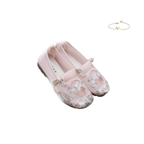 Zapatos planos chinos de punto transpirable con bordado para un caminar cómodo y sin fatiga
