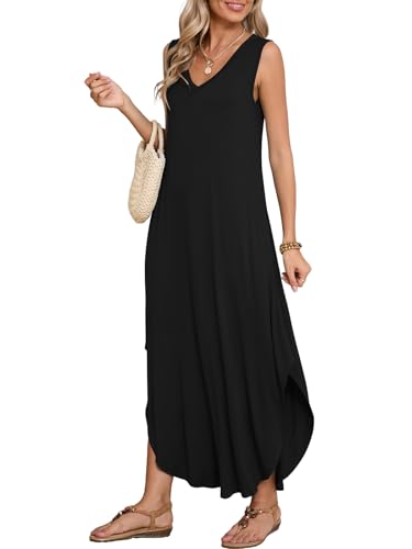 BELAROI Womens Plus Size Maxi Dress Sundress Summer Casual Sleeveless V Neck Pockets Beach Swimsuit Coverup Loose