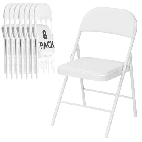 Image of 8 Pack White Folding Chairs with Padded Cushion and Metal Frame