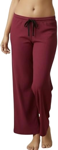 Women's Ribbed Pajama Pants with Drawstring, Lounge Wear