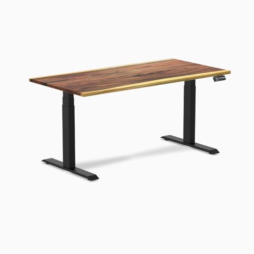 Image of Desky Dual Hardwood Sit Stand Desk - Electric Standing Desk - Dual Motor,3 Stage Adjustable Height Desk - Solid Wood Whole-Piece Top - Standing Desk with Cable Management