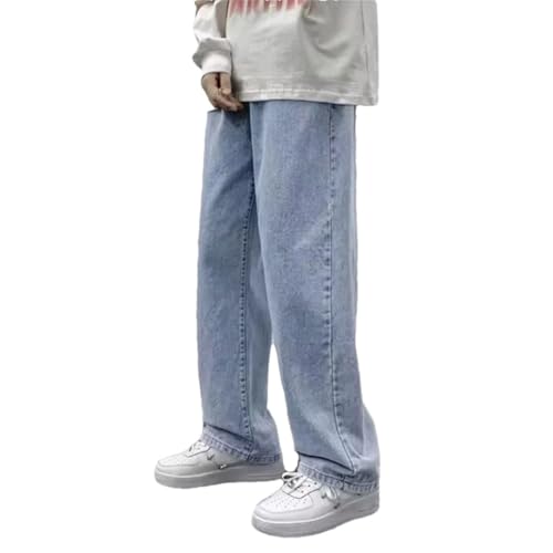 Men Straight-Leg Jeans Baggy Streetwear Wide Leg Denim Pants Hip Hop Style Washed Jeans with Pockets
