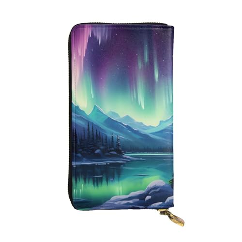 YYHHAOFA Northern Lights Painting Printed Leather long clutch wallet : Comfortable, lightweight, waterproof, durable 7.48 x 4.13 in