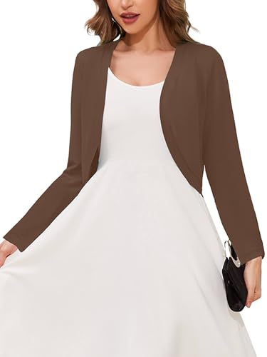 Image of Heymoments Women's Long Sleeve Thin Kintted Shrugs Sweaters Lightweight Cropped Tops Open Front Cardigan for Dress