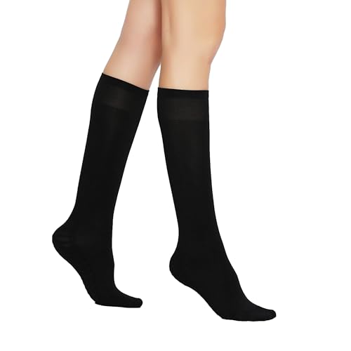 Image of AWS /American Made 6 Pairs Women's Sheer Knee Massage Socks with Reinforced Toe and Base Stay up Band