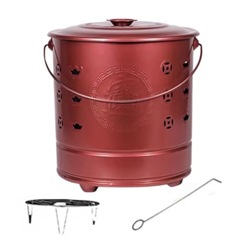 ZXDTVFGN Incinerador de jardín, fogatas, barriles para Quemar Basura, fogatas de Metal para Exteriores con Ganchos y asa, incinerador de Hojas de Acero Inoxidable para Papel y Madera (Rojo,