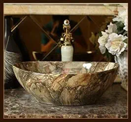 UKEN EDON Tabletop Ceramic Bathroom Sink, 410x340x145mm, Polished finish, Green marble