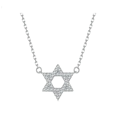 Bijoux femme en argent 925 avec pendentif étoile hexagonale et collier chaîne fine CZ