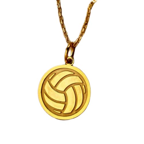 Pendentif pièce de volley-ball argent plaqué or avec chaîne câble pour homme et femme