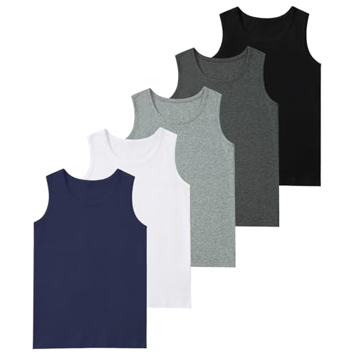 Mocolerno 5-Pack Boys Tank Tops Boys Undershirts Soft Cotton Shirts Kids Sleeveless Tank Tops Shirts for Youth（2T-16Y）