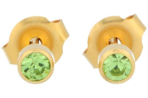 Pendientes (primero) de Acero quirúrgico, estériles, anti alérgico, con Piedra sintética (verde claro chapado en oro) Cover
