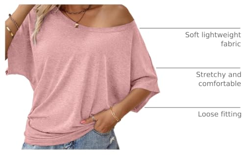 Image of Hilinker Womens Sexy Off The Shoulder Tops Short Batwing Sleeve T Shirt Oversized Casual Tee
