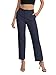 EXCHIC Damen Komfortabel Dehnbar Gerade Bein Freizeit Hosen Hohe Taille Arbeitshose mit Taschen(M, Marineblau)