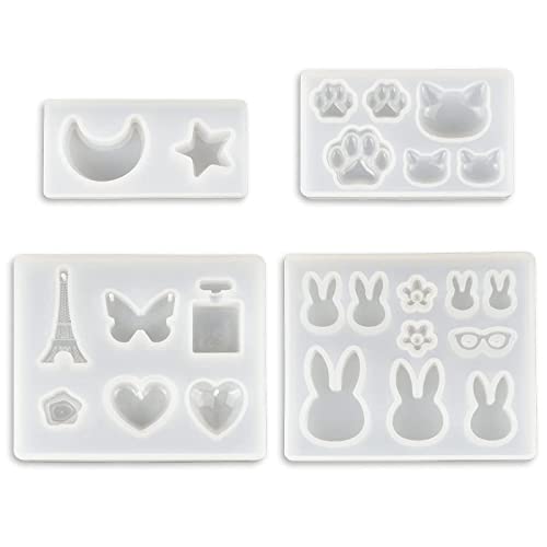レジン型 ソフトモールド 4個セット うさぎ メガネ ネコ 爪 蝶 タワー 瓶 ハート 星月 シリコン モールド レジン型 ソフトモールド 4個セット うさぎ メガネ ネコ 爪 蝶 タワー 瓶 ハート 星月 シリコン モールド