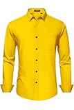 HISDERN 101C Men's Solid Dress Shirt Yellow for Men Long Sleeve Casual Button Down Shirt Solid Formal Business Gold Button Up Tuxedo Mens Shirt Regular Fit L
