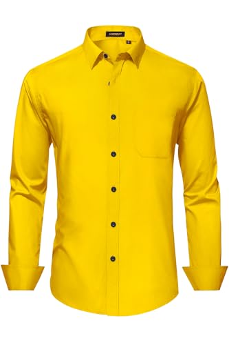 Image of HISDERN Mens Dress Shirts Long Sleeve Button Down Casual Shirts for Men Inner Contrast Formal Business Tuxedo Wedding Shirt