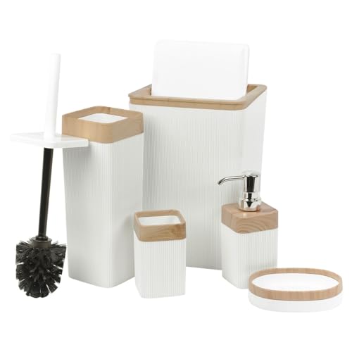 IDesign 2er-Set Badezimmer-Mülleimer & Zahnbürstenhalter – Oval, Bronzefarben/weiß, Platzsparend, Hygienisch