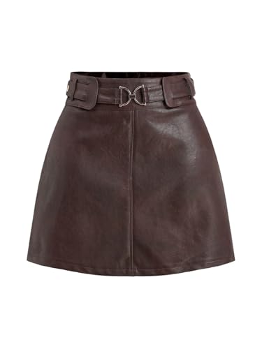 Verdusa Women's Western PU Leather Mini Skirt Buckle...