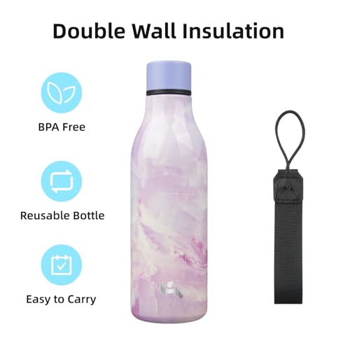 Image of Konokyo 18 oz Insulated Stainless Steel Metal Water Bottle with Strap | BPA-free, leak-proof, dishwasher-safe reusable bottle with strap for gym, school, hiking, outdoor travel & hydration