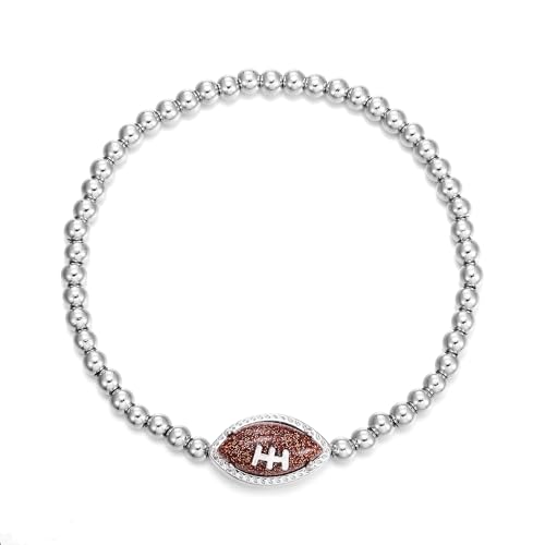 Football Game Day Bracelets for Women Golden/Silver Beaded Stretch Bracelets Sports Fan Bracelet Accessories