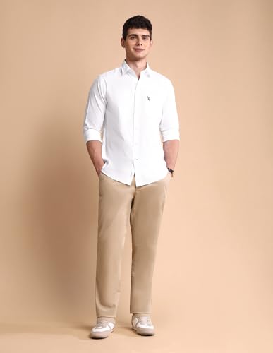 Image of U.S. Polo ASSN. Solid Tailored Fit Cotton Shirts for Men - Full Sleeve Mens Casual Shirts