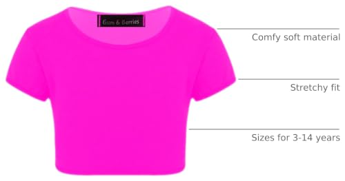 Image of Kids Girls Neon Fluorescent Plain Short Sleeve Crop Tops T-Shirt Tee Top Dance Wear Gymnastic Fancy Dress Age 3-14 Years