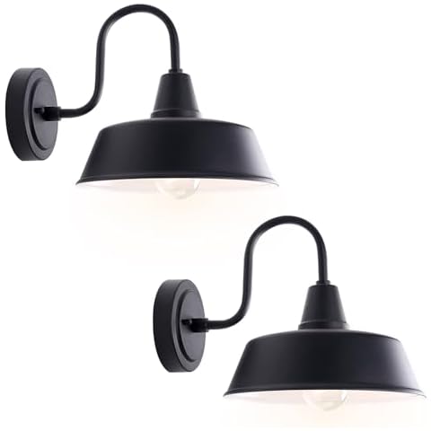 GOALPLUS 2 Pack Outdoor Gooseneck Lights for Barn, 10" Dome Farmhouse Exterior Wall Mounted Light Fixture for House, Matte Black Outside Wall Sconce for Porch, Patio, Garage Cover