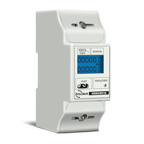 Velleman Medidor de kWh profesional, 1 fase, para el montaje de riel DIN, con contador de día restable, contador total, pantalla LCD y LED de pulso, máx. 80 A