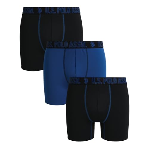 Image of U.S. POLO ASSN. Mens Boxer Briefs 3 Pack Wicking Underwear with Pouch, Black/Limoges/Black, L