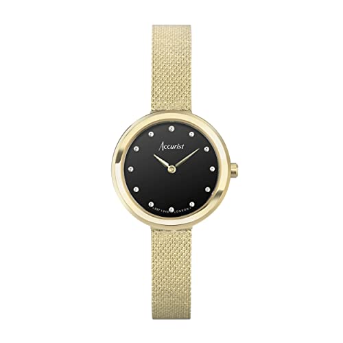 Accurist Ladies Jewellery 28mm Quartz Watch in Black with Analogue Display, and Gold Stainless Steel Bracelet 78002
