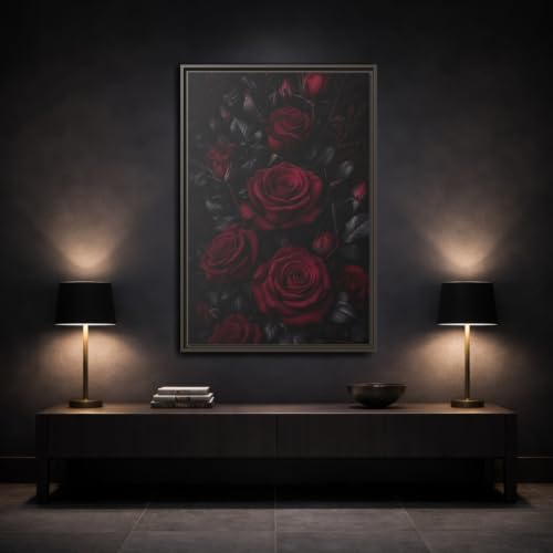 Tableau fleurs sombres sur toile canva vertical de 3cm - 3