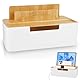 Kabelmanagement Box mit Holzdeckel, Kabelbox Kabel Organizer Aufbewahrungsbox mit Telefon und Tablet Halterung Desktop Kabel Organizer zum Verstecken Steckdosenleiste Cable Management Box