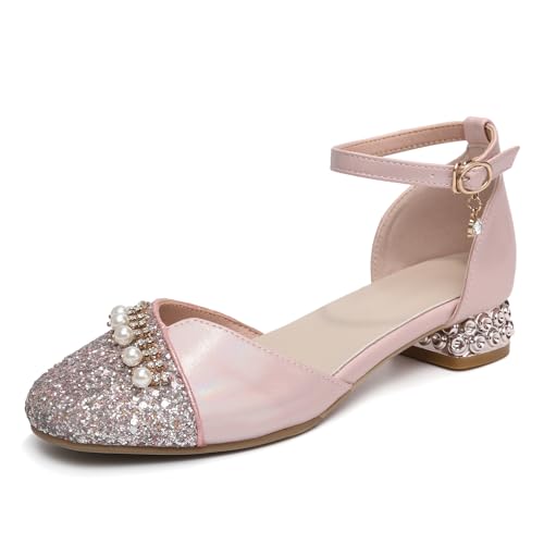 AOQUNFS Girls Latin Ballroom Dance Shoes Sequin Mary Jane Low Heels Wedding Party Dress Shoes,DS-8968