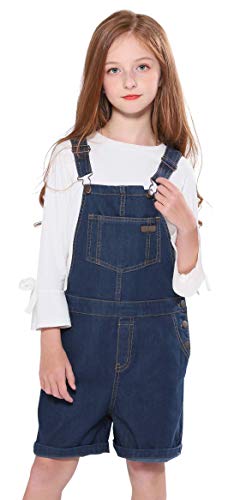Image of SOLOCOTE GirlVintage Wash Denim Pinafore with Adjustable Straps Jumpsuit Suspender Shortall Bib Pocket 5-14Y