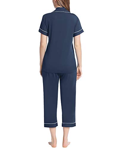 Image of Joyaria Bamboo Viscose Cooling Pajamas for Women Capri Button Front Pjs Set | Ideal for Night Sweats, Hot Sleeper Friendly, Breathable & Moisture Wicking, Short Sleeve Top