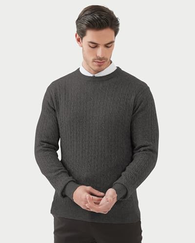 Kallspin Men's Cable Knit Crewneck Sweater Pullovers Wool Blend Relax Fit Knitwear4