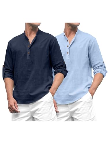 Image of ROYALSCOUT Combo of Men's Solid Cotton Blend Full Sleeve Straight Kurta Shirt (Pack of 2)