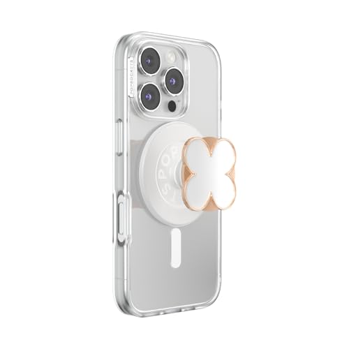 Image of PopSockets Phone Grip for MagSafe, Magnetic Holder, Phone Stand, Enamel - Clover Rose Gold