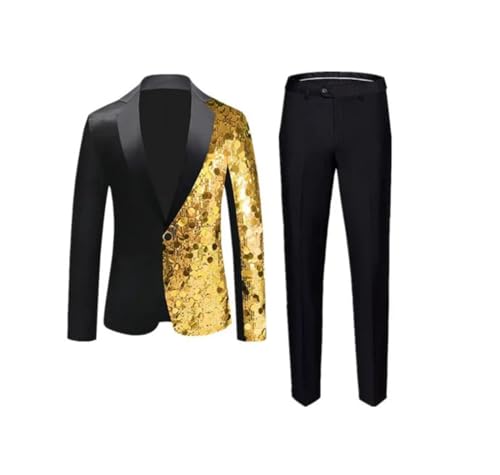 Men Sequin Suit Singer Stage Performance Dress Blazers and Trousers E XXL