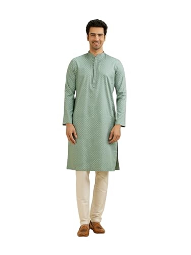 Image of Manyavar Men's Cotton Dotted Print Kurta Set (2pcs)