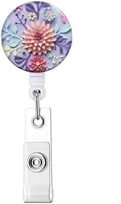 Retractable Badge Reels Knocent Nurse Badge Holder with Alligator Clip,Cute Badge Reel Clip ID Card Holders (Paper Flower)