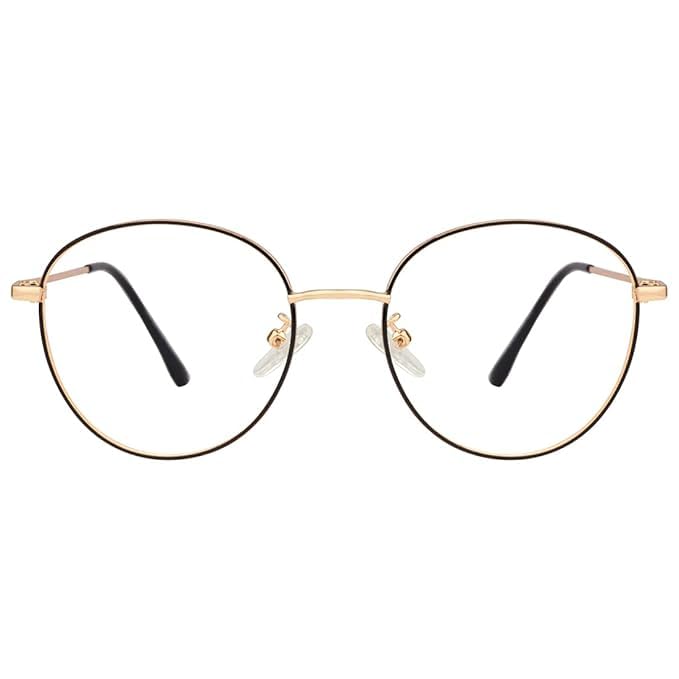Roshfort Unisex Eyeglasses For Men Women Spectacle Frames Light Weight Blue Ray Blocking Glasses For Computer Zero Power Bluecut lens Round Medium Size M-3140 Frame (Gold Black, B-3) (B09LJ1LKN5) Amazon Price History, Amazon Price Tracker