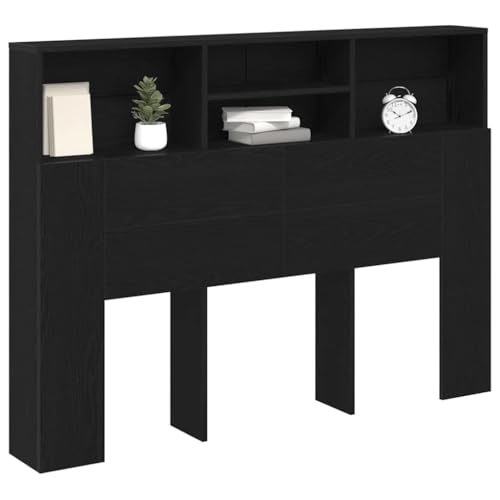 vidaXL Cabinet de Tête de Lit Chêne Noir 140 x 19 x 103.5 cm, Rangement Moderne pour Chambre, Armoire à tête rectangulaire, Organisateur Mural pour optimiser...