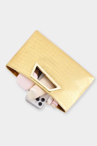 Image of Coucoland Women's PU Leather Clutch Purse with Metallic Geo Top Handle