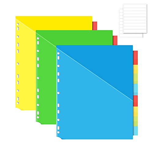 INFUN 8-Tab Plastic Binder Dividers with Two Pockets, 3 Sets Multicolor Insertable Tab Pocket dividers for 3-Ring…