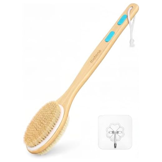 Metene Shower Brush with Soft and Stiff Bristles, Bath Dual-Sided Long Handle Back Scrubber Body Exfoliator for Wet or Dry Brushing