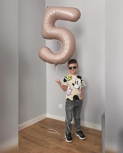 Image of Light Brown 5 Balloon, Tan Number Balloons 40 Inch, Beige 5th Birthday Balloon Decorations, Light Brown Party Supplies, 5 Number Balloons, Number 5 Balloon