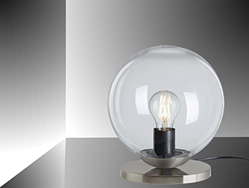 Trango 1er Pack 7010C Retro Nachttischlampe *SUN* Glaskugel Tischleuchte in klar inkl. Kabelschalter & E27 Lampenfassung, Fensterbank Leuchte, Schreibtischleuchte, Tischlampe ohne Leuchtmittel